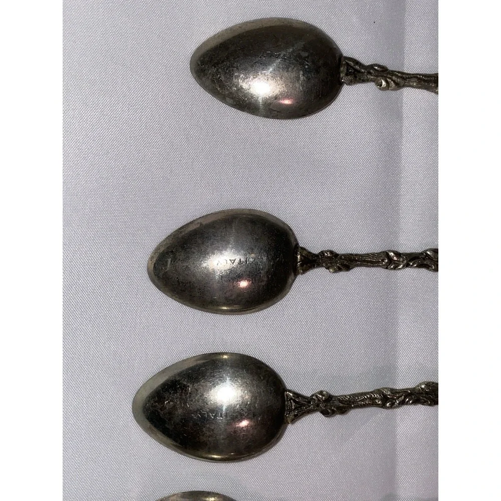 Set of 7 Montagnani Style Italy Stamped Figural Demitasse‎ Spoons Ornate Vintage